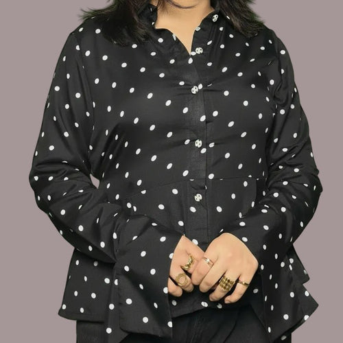 Black Polka Dot Peplum ShirtShirts