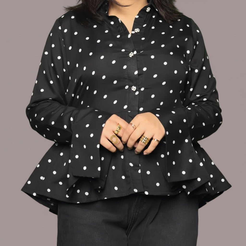 Black Polka Dot Peplum ShirtShirts