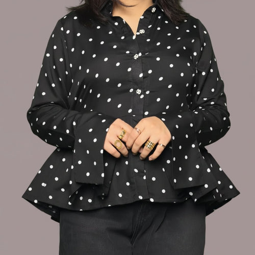 Black Polka Dot Peplum ShirtShirts