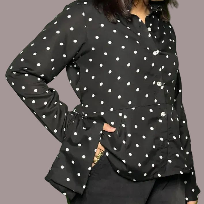 Black Polka Dot Peplum ShirtShirts