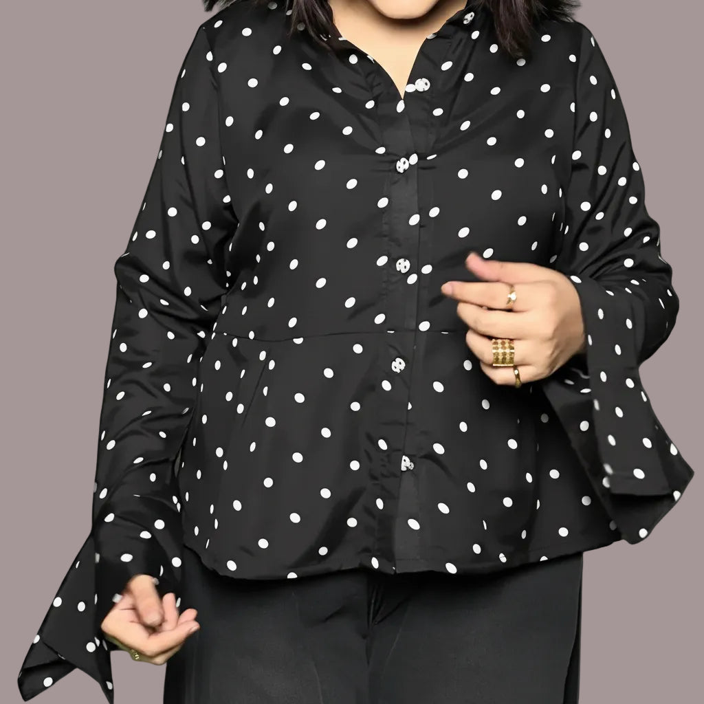 Black Polka Dot Peplum ShirtShirts