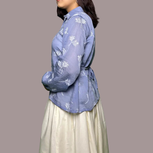 Dusty Blue Tulip Print Shirt side view