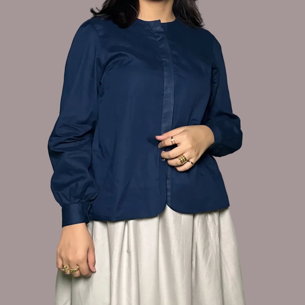 Navy Blue Box Pleat ShirtShirts